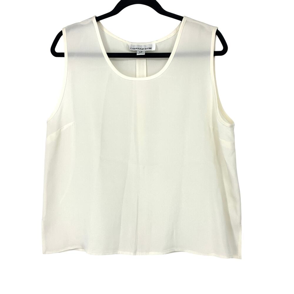 Caroline Rose Scoop Neck Sleeveless Shell Blouse Cream 100% Silk Womens Sz PL